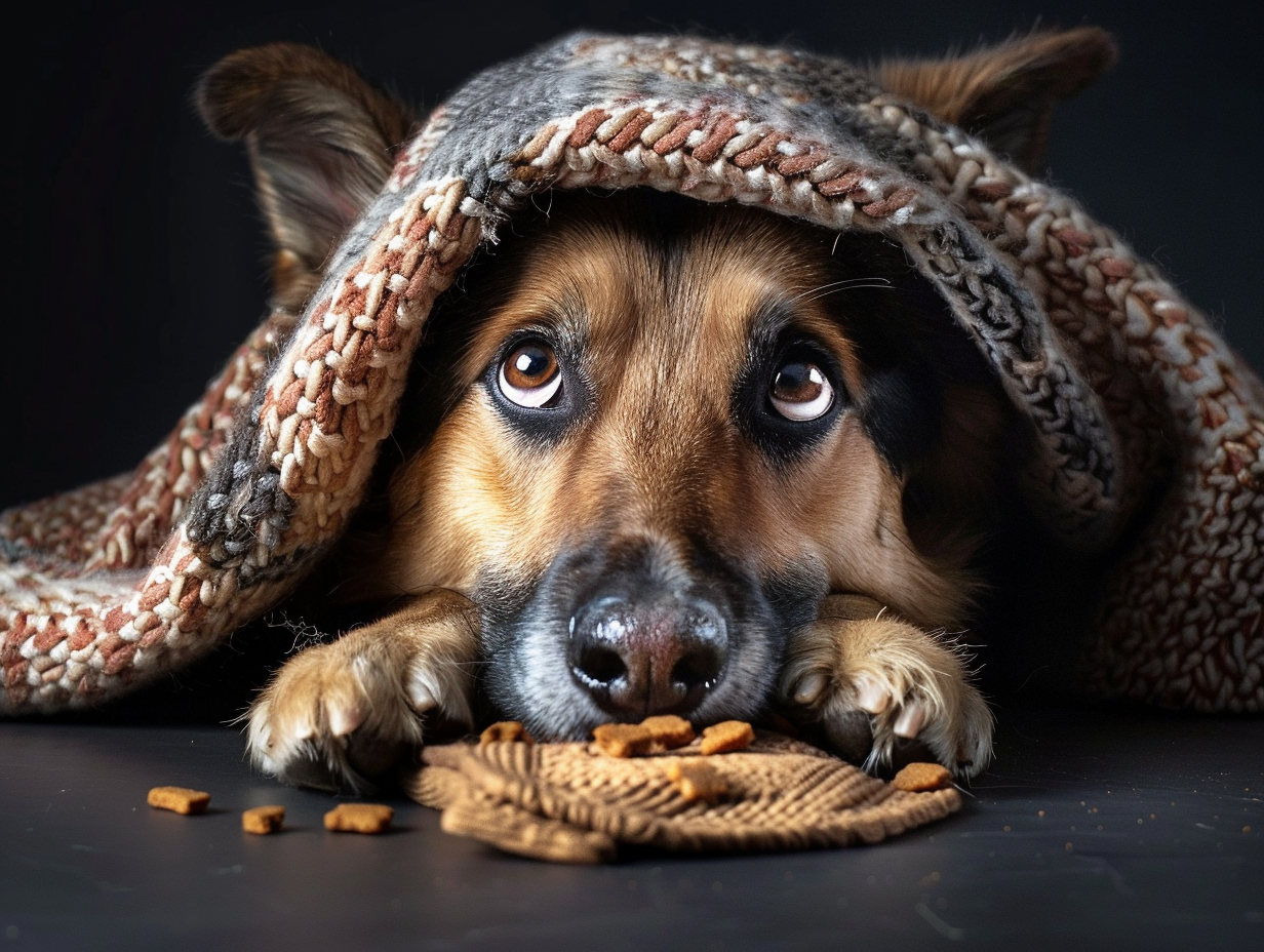 photo of a dog covering its food with a blanket.png