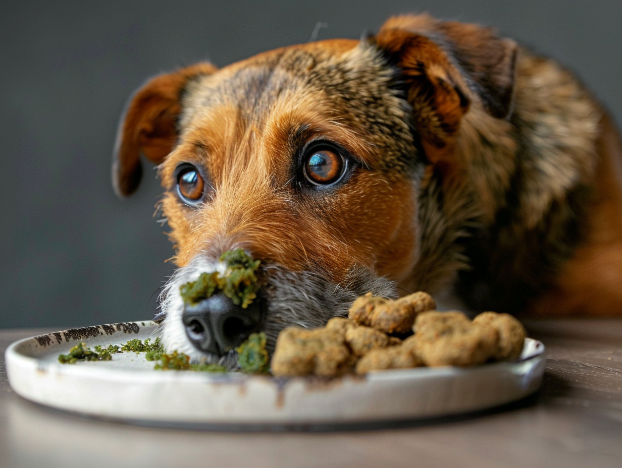 photo of a dog looking at moldy food